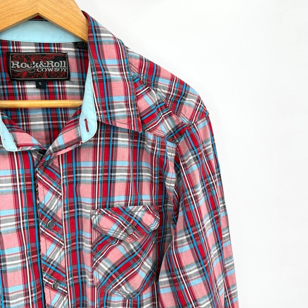 Rock‎ and Roll Cowboy Mens Large Pearl Snap Long Sleeve Shirt Western Rodeo Work - Picture 4 of 6